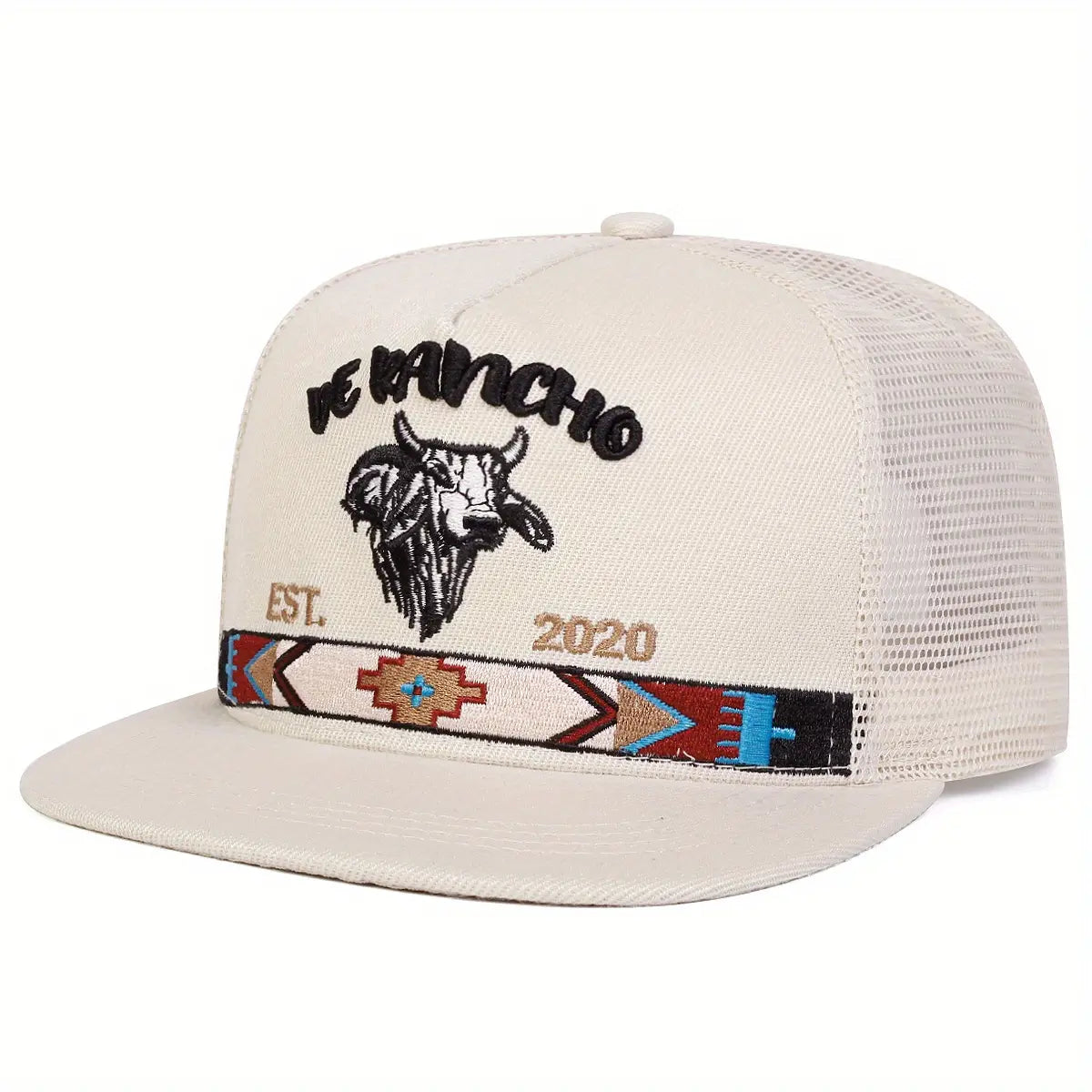Letter Bull Head Embroidered Hip Hop Unisex All-Season Trucker Hat Baseball Cap