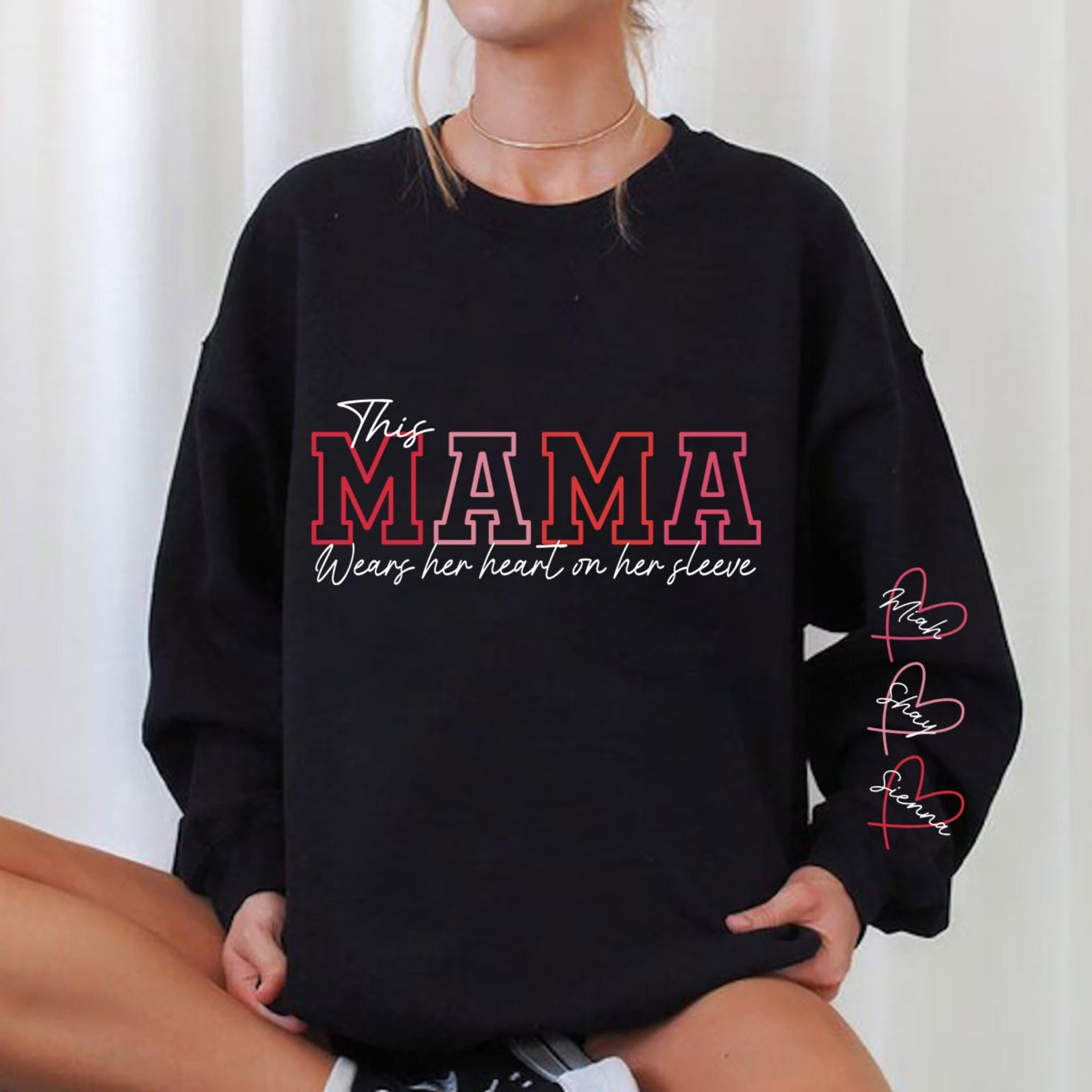 Personalized I Wear My Heart On My Sleeve Mama T-shirt/Sweatshirt/Hoodie