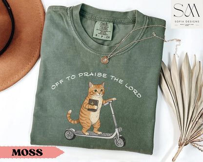 Off To Praise The Lord Funny Christian Cat Faith Humor T-shirt
