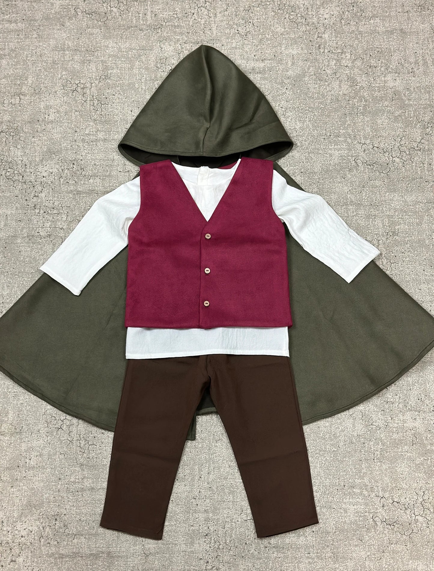 Toddler Medieval Suit for Boys - Ring Bearer Baby Outfit - Green Cloak - Halloween and Ren Faire Costume