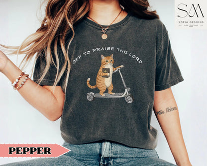 Off To Praise The Lord Funny Christian Cat Faith Humor T-shirt