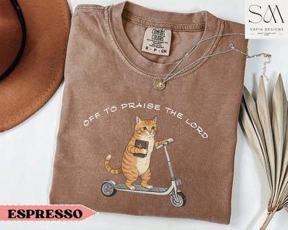 Off To Praise The Lord Funny Christian Cat Faith Humor T-shirt