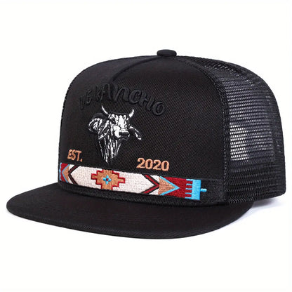 Letter Bull Head Embroidered Hip Hop Unisex All-Season Trucker Hat Baseball Cap