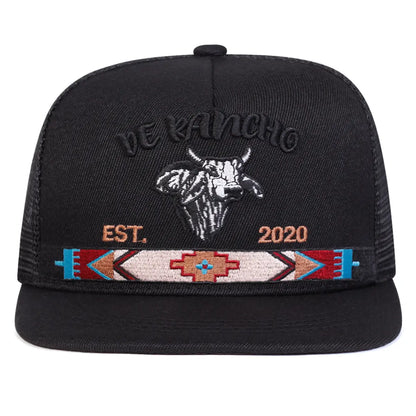 Letter Bull Head Embroidered Hip Hop Unisex All-Season Trucker Hat Baseball Cap