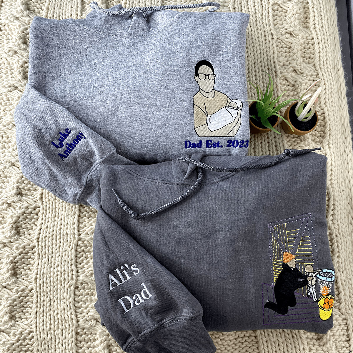 Personalized Photo Unique Gift for Dad Embroidered Crewneck Sweatshirt/Hoodie