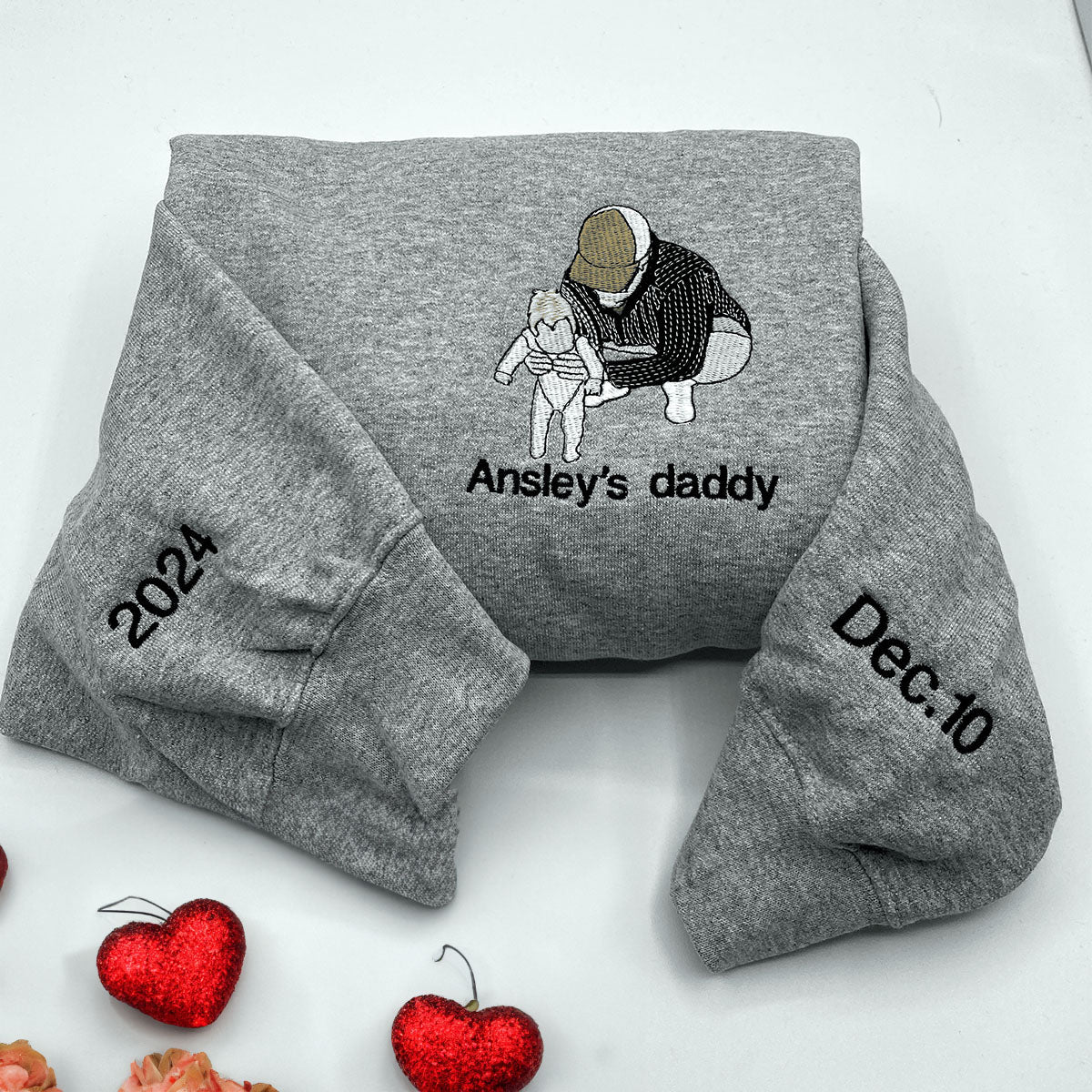 Personalized Photo Unique Gift for Dad Embroidered Crewneck Sweatshirt/Hoodie