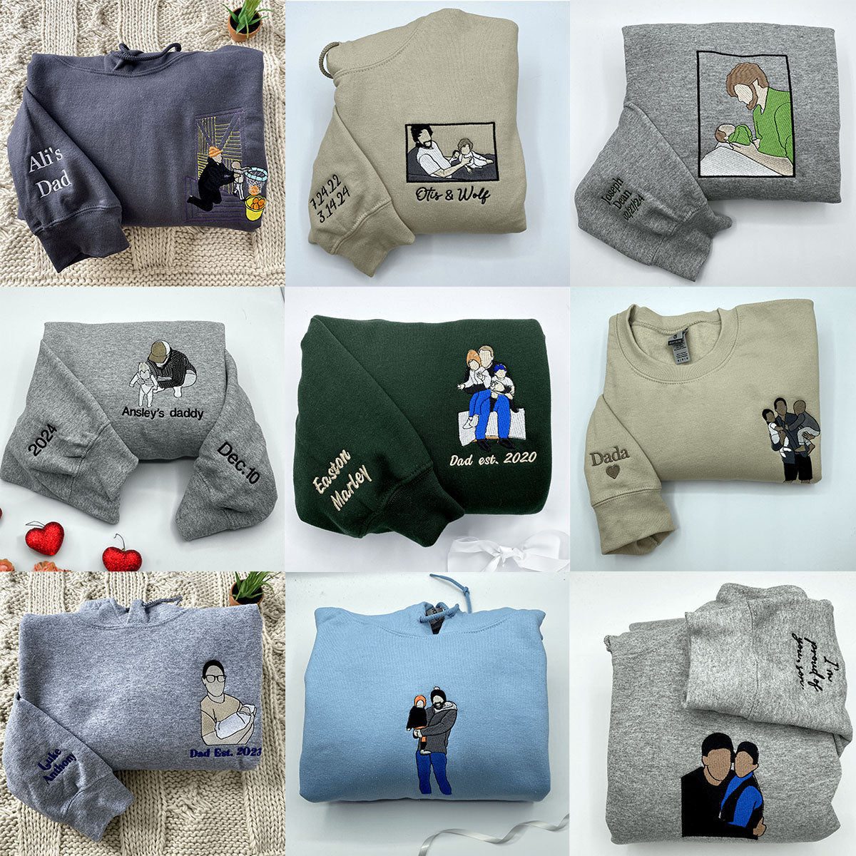 Personalized Photo Unique Gift for Dad Embroidered Crewneck Sweatshirt/Hoodie