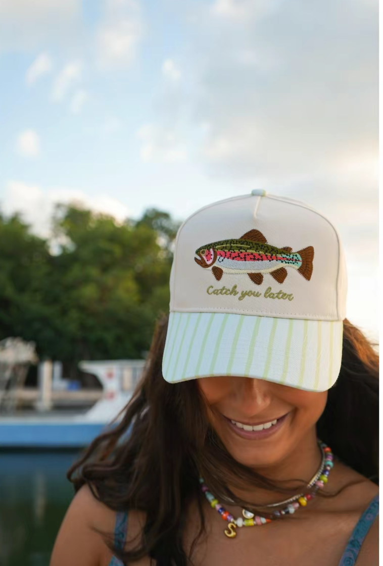 Catch You Later Green Stripe Hats