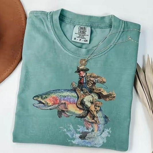Vintage Cowboy Riding Trout Western Fishing T-Shirt/Sweatshirt/Hoodie