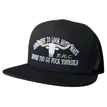 Remember To Look Both Ways Embroidered Unisex All-Season Trucker Hat Baseball Cap