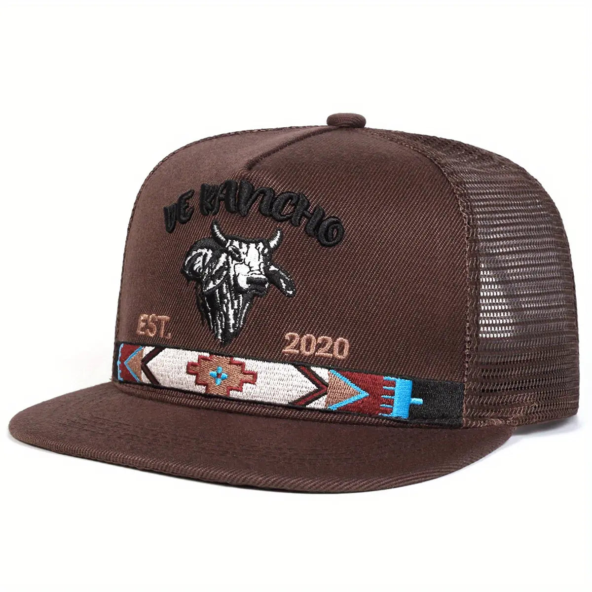 Letter Bull Head Embroidered Hip Hop Unisex All-Season Trucker Hat Baseball Cap