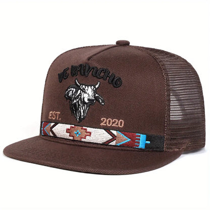 Letter Bull Head Embroidered Hip Hop Unisex All-Season Trucker Hat Baseball Cap