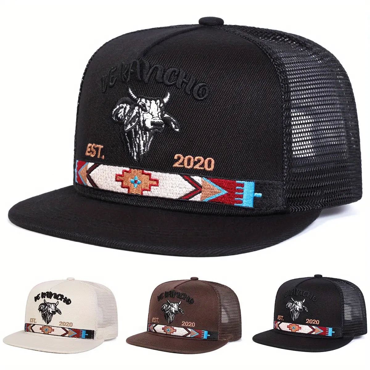 Letter Bull Head Embroidered Hip Hop Unisex All-Season Trucker Hat Baseball Cap