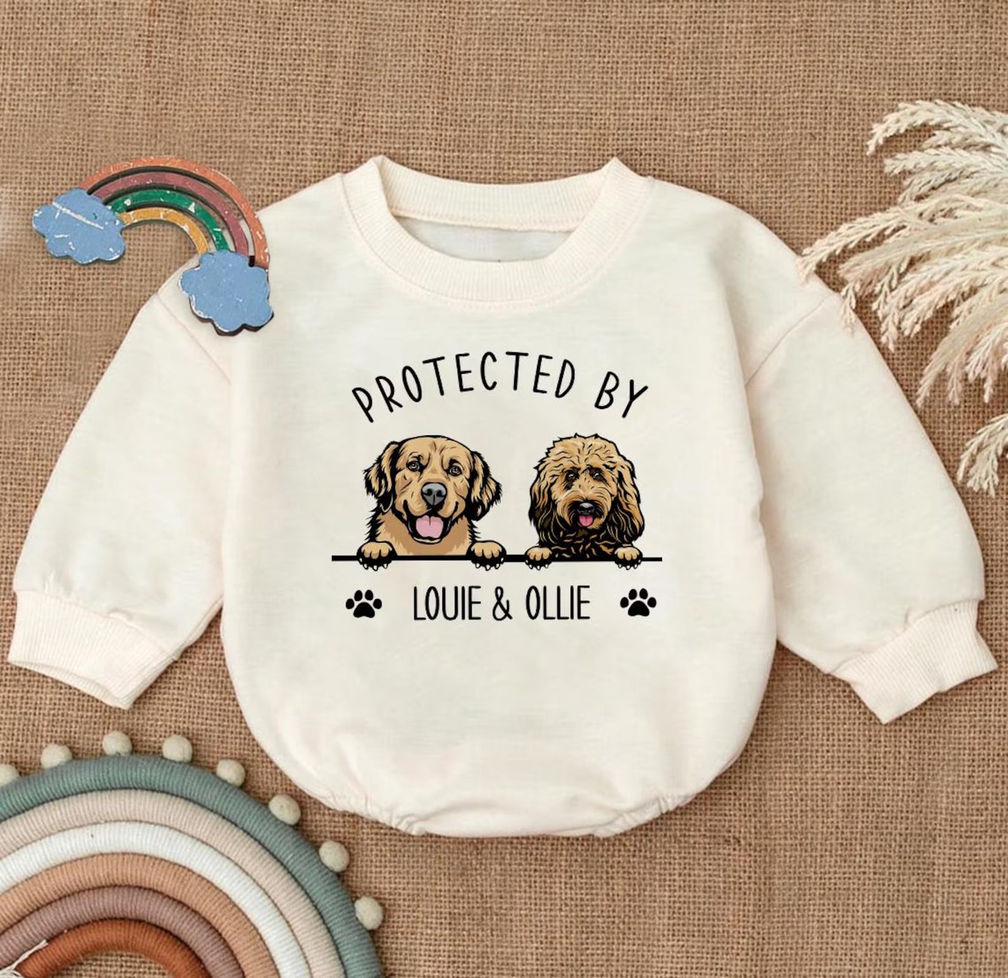 Custom Pet Portrait Protected By Baby Romper