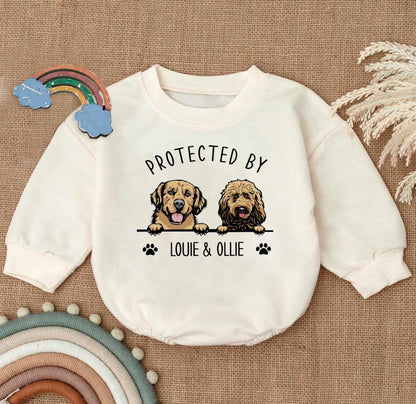 Custom Pet Portrait Protected By Baby Romper