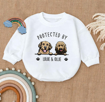 Custom Pet Portrait Protected By Baby Romper