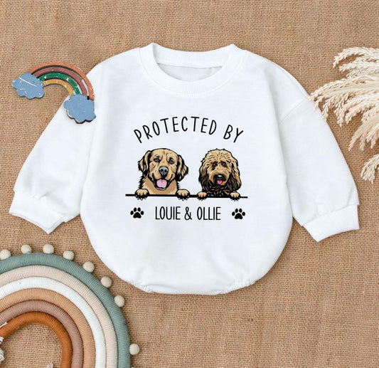 Custom Pet Portrait Protected By Baby Romper