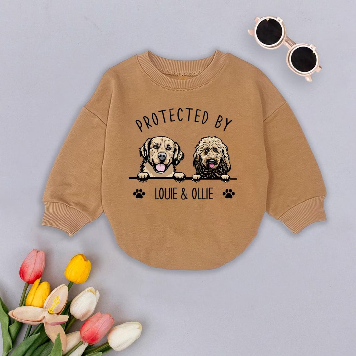 Custom Pet Portrait Protected By Baby Romper