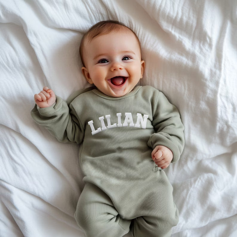 Custom Puff Name Baby Sweatshirt Bodysuit Personalized Bubble Romper